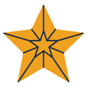 A large yellow star with bold dark blue outlines, reminiscent of a garage door repair New England logo, featuring a smaller star shape in the center created by intersecting lines.